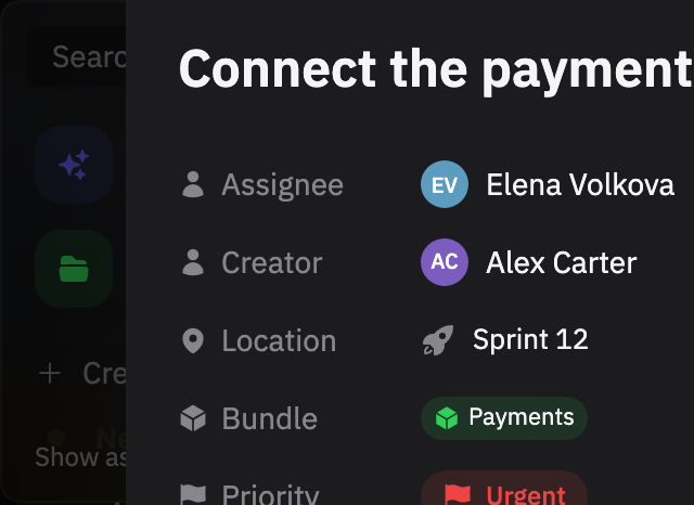The bundles menu