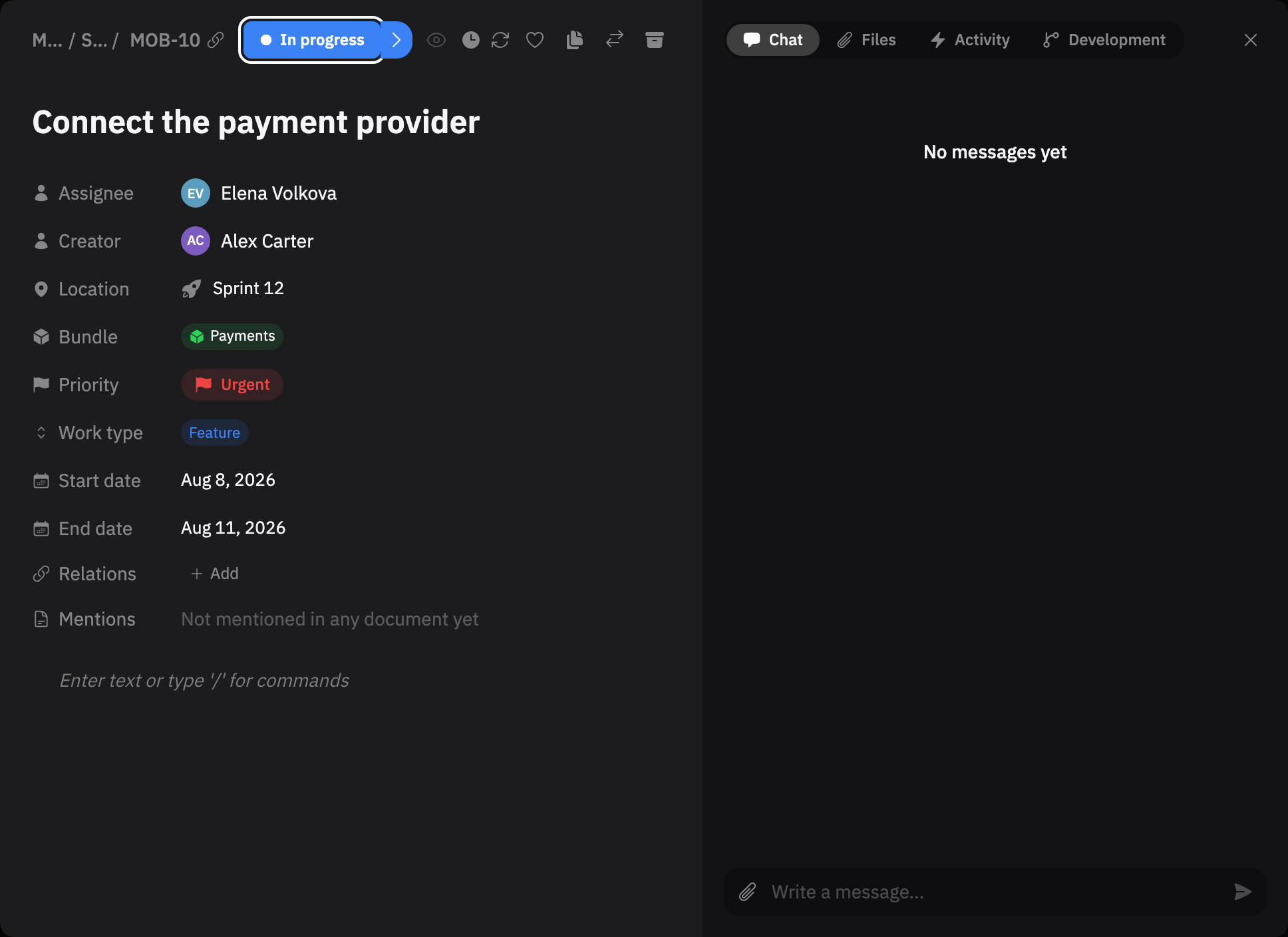 Creating a task